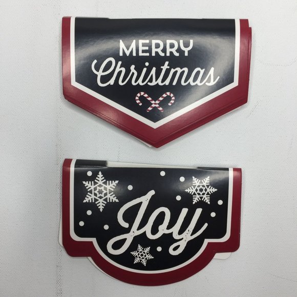 Merry Christmas Joy Candy Cane Set 10 Gift Bag Toppers Black Red Snowflake - Picture 2 of 6